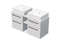 INTEDOOR Skriňa+2umývadlá BEE, úchyt čierny, š.120cm, regál stred, biela 3Dpruhy