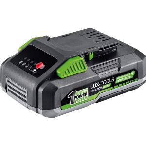 Batéria LUX-TOOLS AK-20/4.0, 20 V, 4 Ah pre zariadenia 1 PowerSystem. Sivá a zelená batéria pre elektrické náradie.