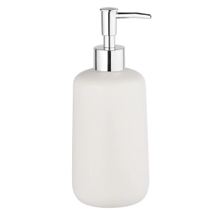 Biely keramický dávkovač mydla Allstar Olinda so striebornou pumpičkou, objem 500 ml.