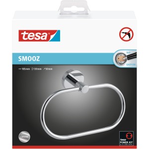 Tesa Smooz kruhový držiak na uteráky, chrómovaný, na montáž na stenu bez vŕtania.
