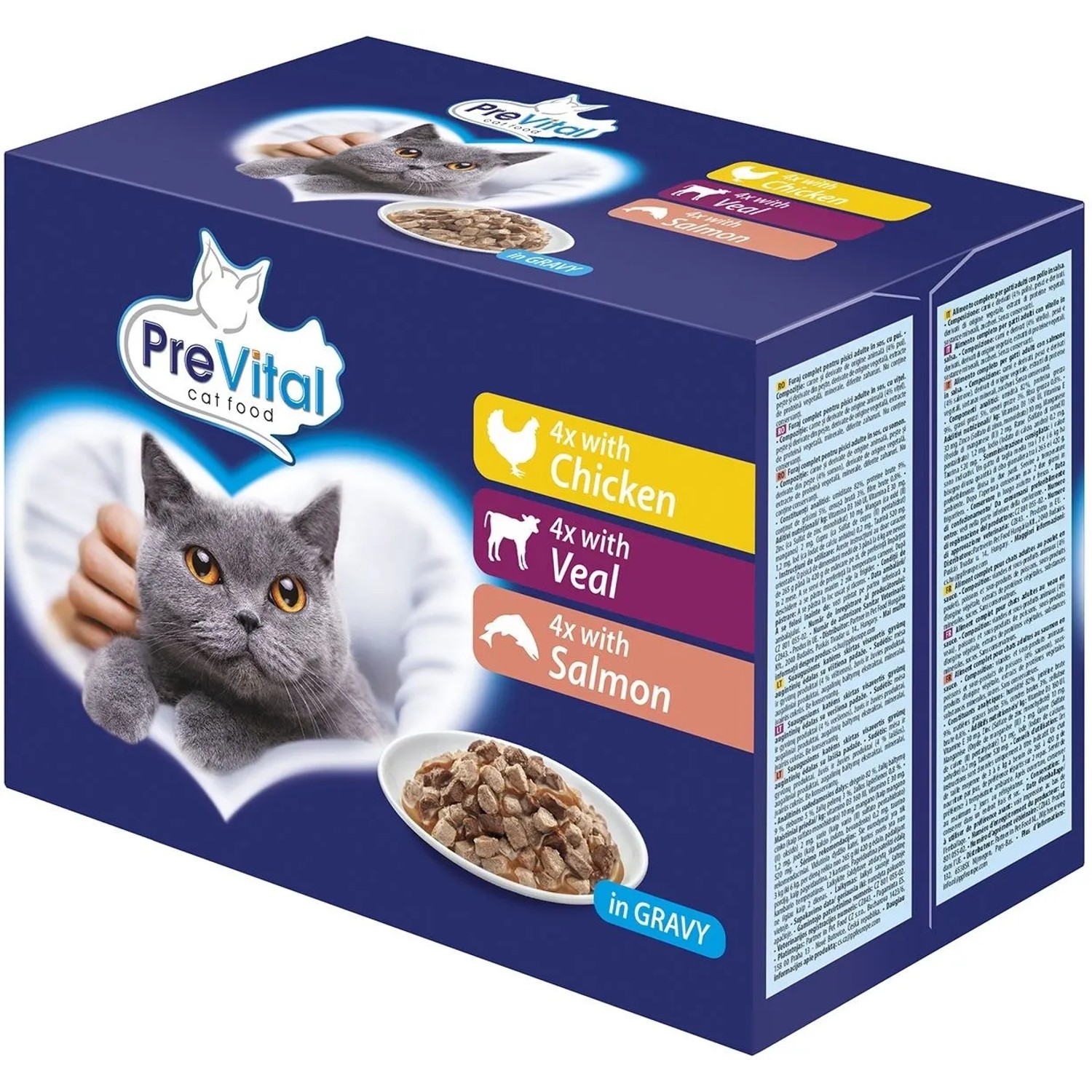 E-shop PreVital Kapsičky pre mačky v omáčke - kuracie / teľacie / losos, 12x 100 g