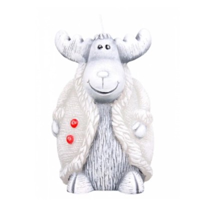 Bartek Candles Vianočná sviečka sob, sivá-biela, 12,5 cm