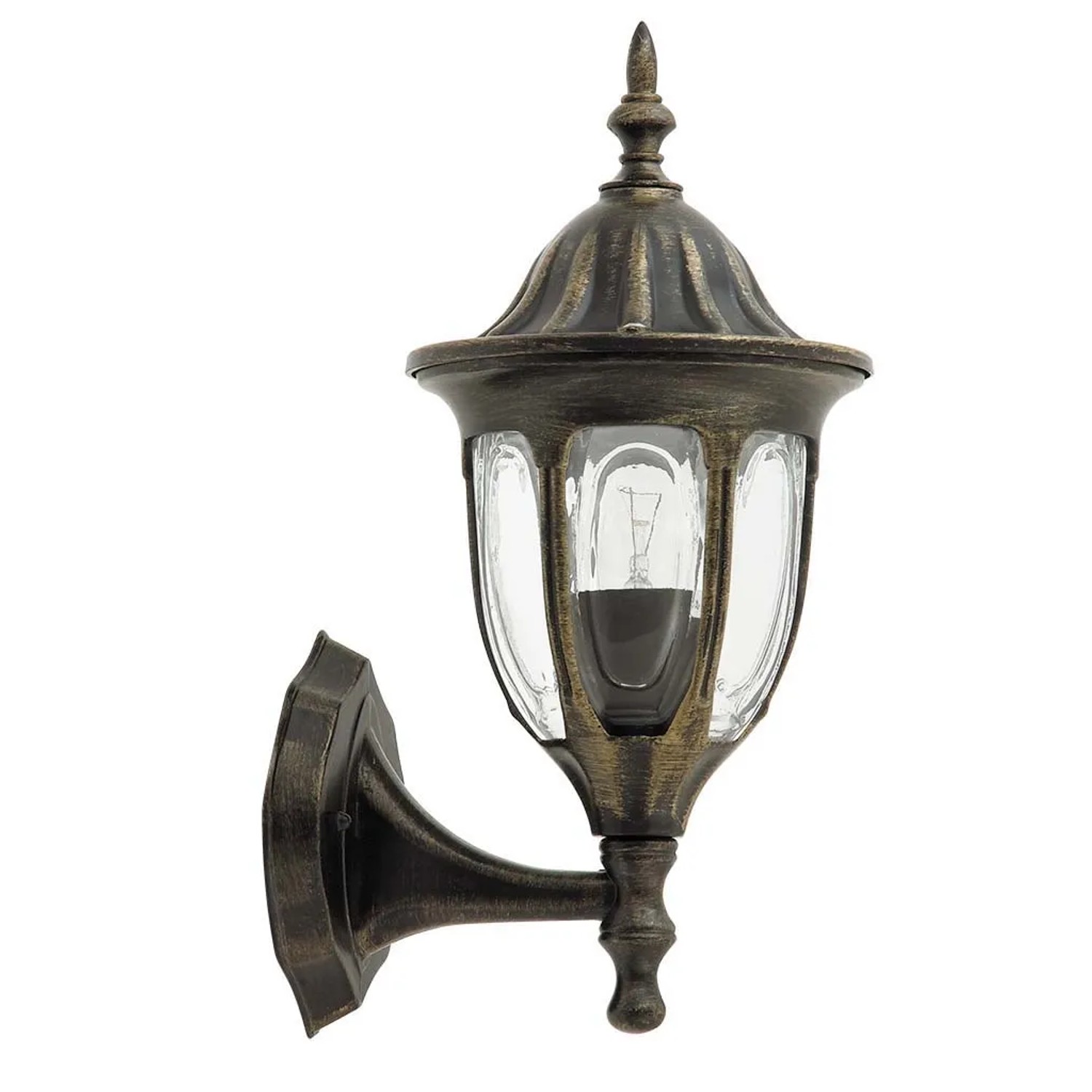 E-shop Rabalux Vonkajšia nástenná lampa Milano horná, IP43, zlatá, 16,5 x 22 x 37 cm