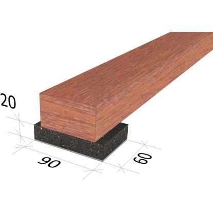 GS Terasa Gumová podložka (24 ks) pod dreveným trámom, 20x60x90mm, pre podklad terasových dosiek.