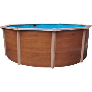 Kruhový bazén Summer Fun RIMINI s oceľovou stenou a dreveným dekorom, nadzemný bazén Ø 350 x 120 cm.