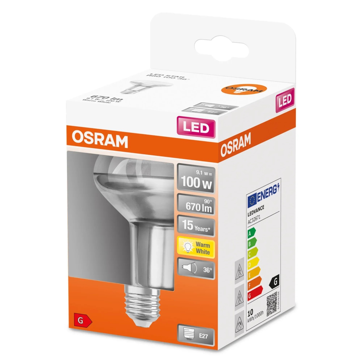 E-shop OSRAM LED žiarovka R80 100 9,1 W E27 2700 K teplá biela