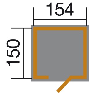 Pôdorys OBI Outdoor Living drevený záhradný domček kompaktný, 152 x 171 cm, pultová strecha.