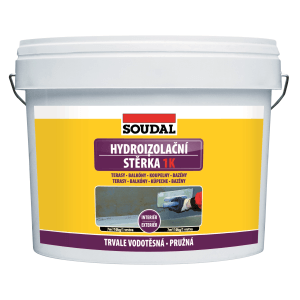 Vedro s Soudal Hydroizolační Stěrka 1K, hydroizolácia pre terasy, balkóny, kúpeľne a bazény.