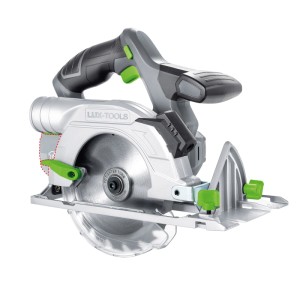 Akumulátorová ručná okružná píla LUX-TOOLS A-KS-20/150, 20V, s pílovým kotúčom a mäkkým úchopom.
