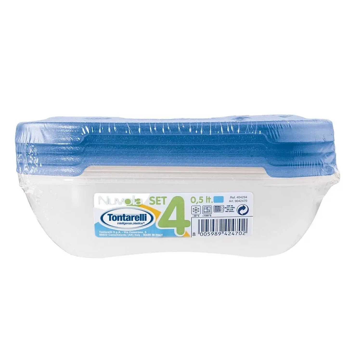 E-shop Tontarelli Dóza na potraviny NUVOLA Rectangular Set oceánová modrá 4x0,5 l