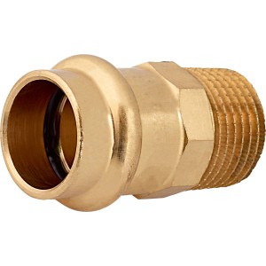 Prechodový nipel z červeného bronzu, 18 mm x 21 mm (R 1/2), pre lisovacie tvarovky v kúrení a inštalatérstve.
