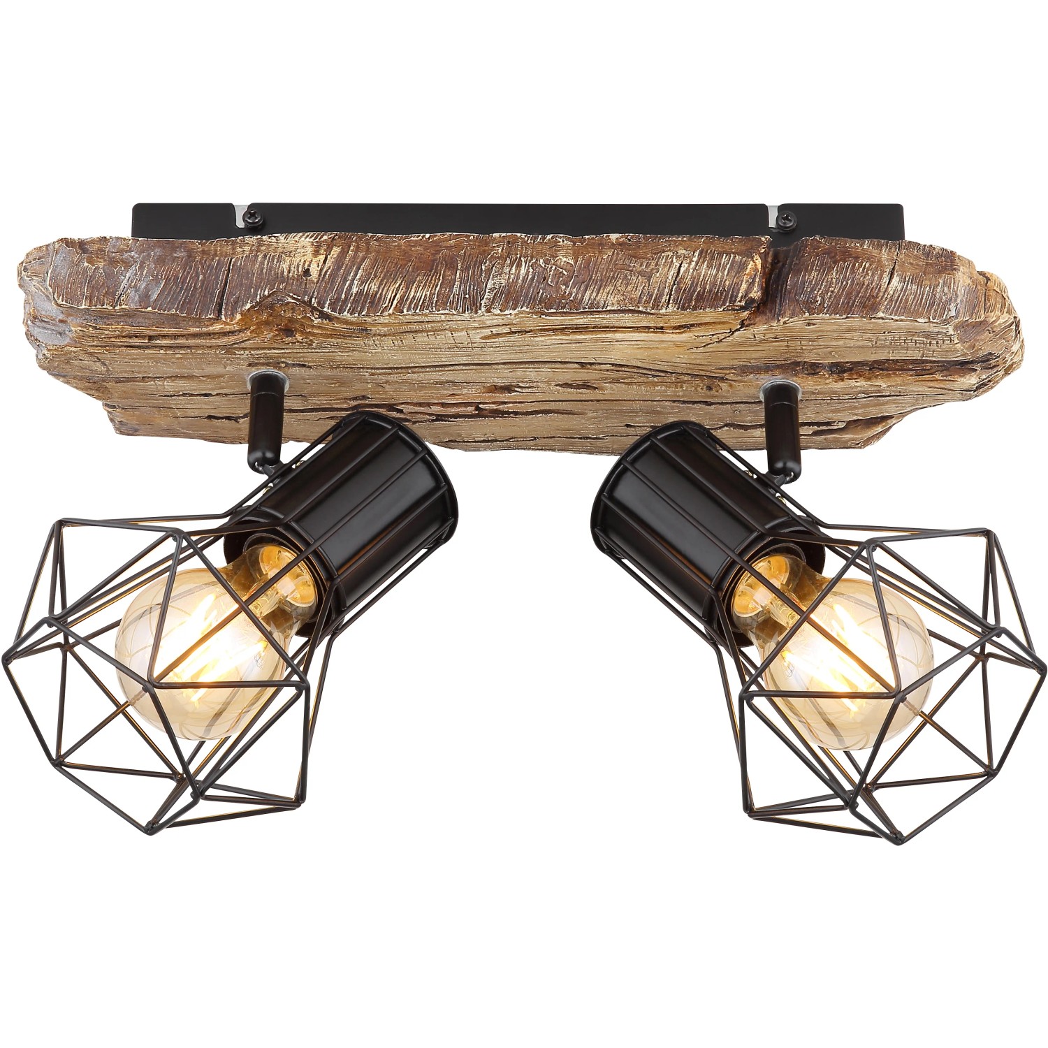 E-shop GLOBO 2bodové svietidlo PRISKA čierna/vzhľad dreva E27 60 W 385 x 120 x 230 mm