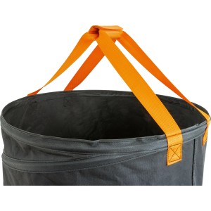 OBI Pop-Up záhradný vak, 170 l, sivý, s oranžovými držadlami. Praktický vak na lístie a záhradný odpad.