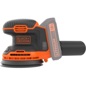 Akumulátorová excentrická brúska Black+Decker BDCROS18N (18 V): Kompaktná brúska, čierna a oranžová.