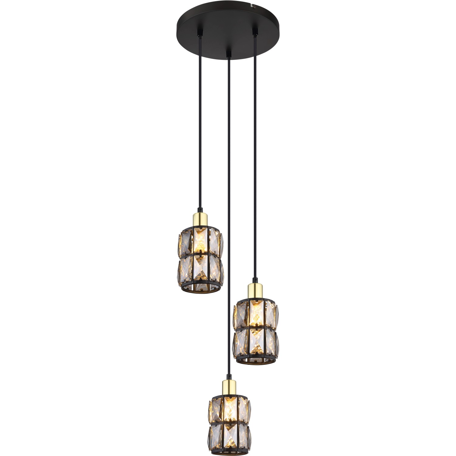 E-shop GLOBO Závesné svietidlo WOLLI čierna/mosadz/dymová E14 40 W pr. 250 x 1200 mm