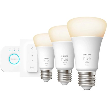 Philips Hue Štartovacia súprava: 3 x žiarovka E27 W, Hue Bridge + Dimmer Switch
