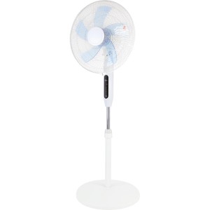Biely stojanový ventilátor SV 55-41 Cool Air, Ø 43 cm, výška 130 cm, s modrými lopatkami rotora.
