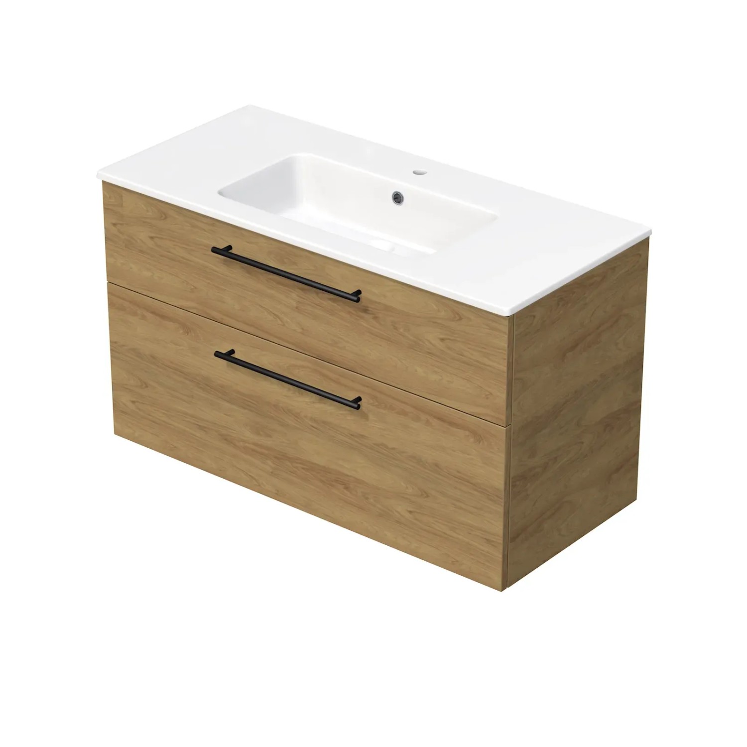 E-shop INTEDOOR Kúpeľ.skriňa+umývadlo BEE, úchyt čierny, 2 zás., š. 101 cm, dub Hickory