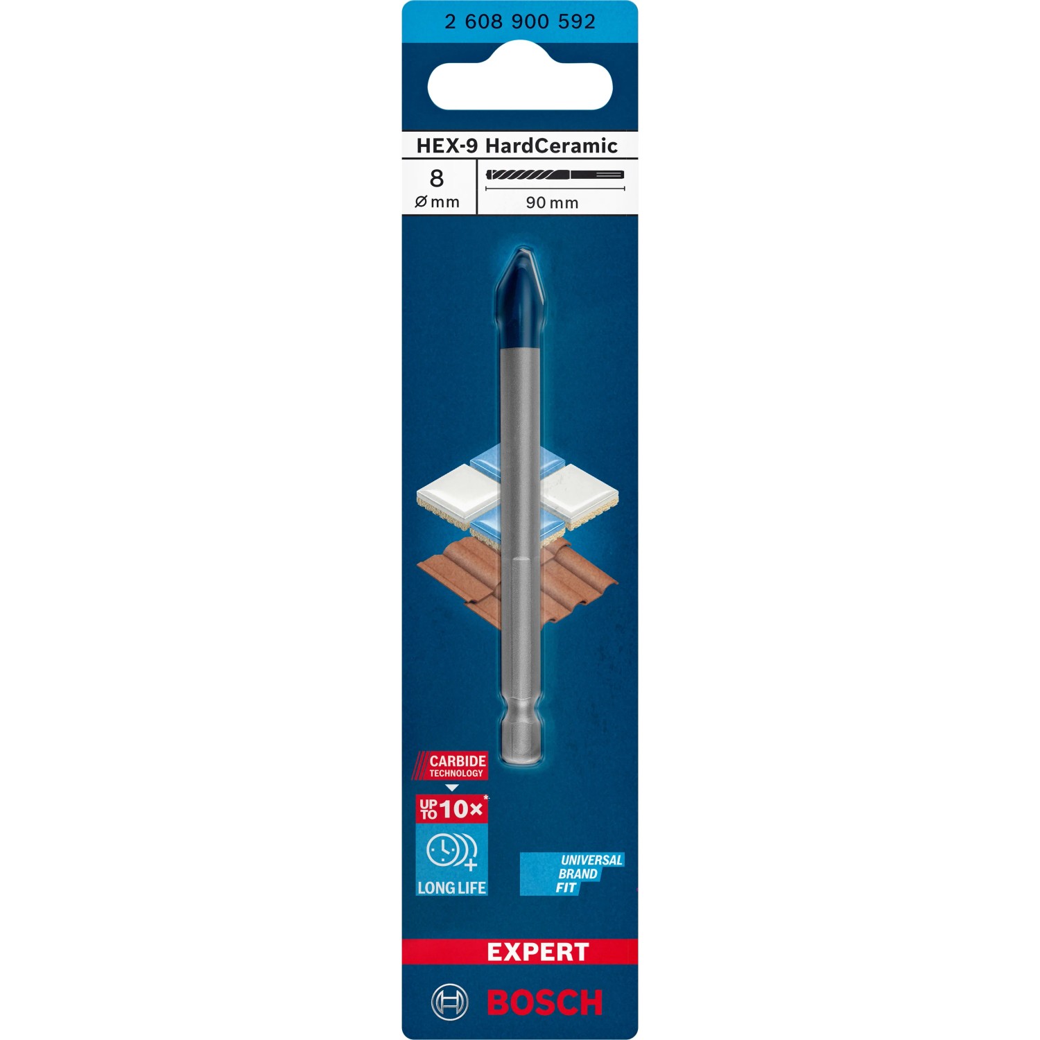 E-shop Bosch Vrták do tvrdých dlaždíc Expert HEX-9 HardCeramic, pr. 8 x 90 mm