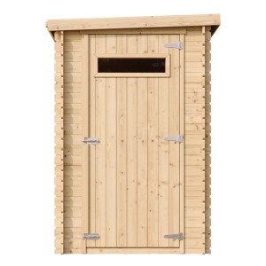 Timbela Záhradný domček z dreva M306A, 2,63 m², neošetrený, s dverami a malým oknom.