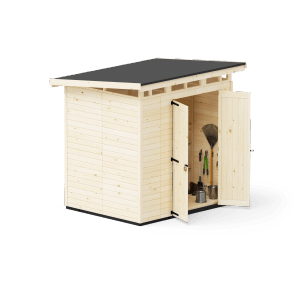 Záhradný domček Upyard Strongbox L, drevený záhradný domček s dvojkrídlovými dverami a prírodným základom.