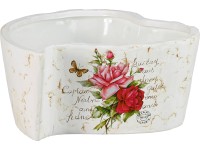 Dekoratívna miska na rastliny srdce s motívom ruží 7 cm x 15 cm x 15 cm krémová