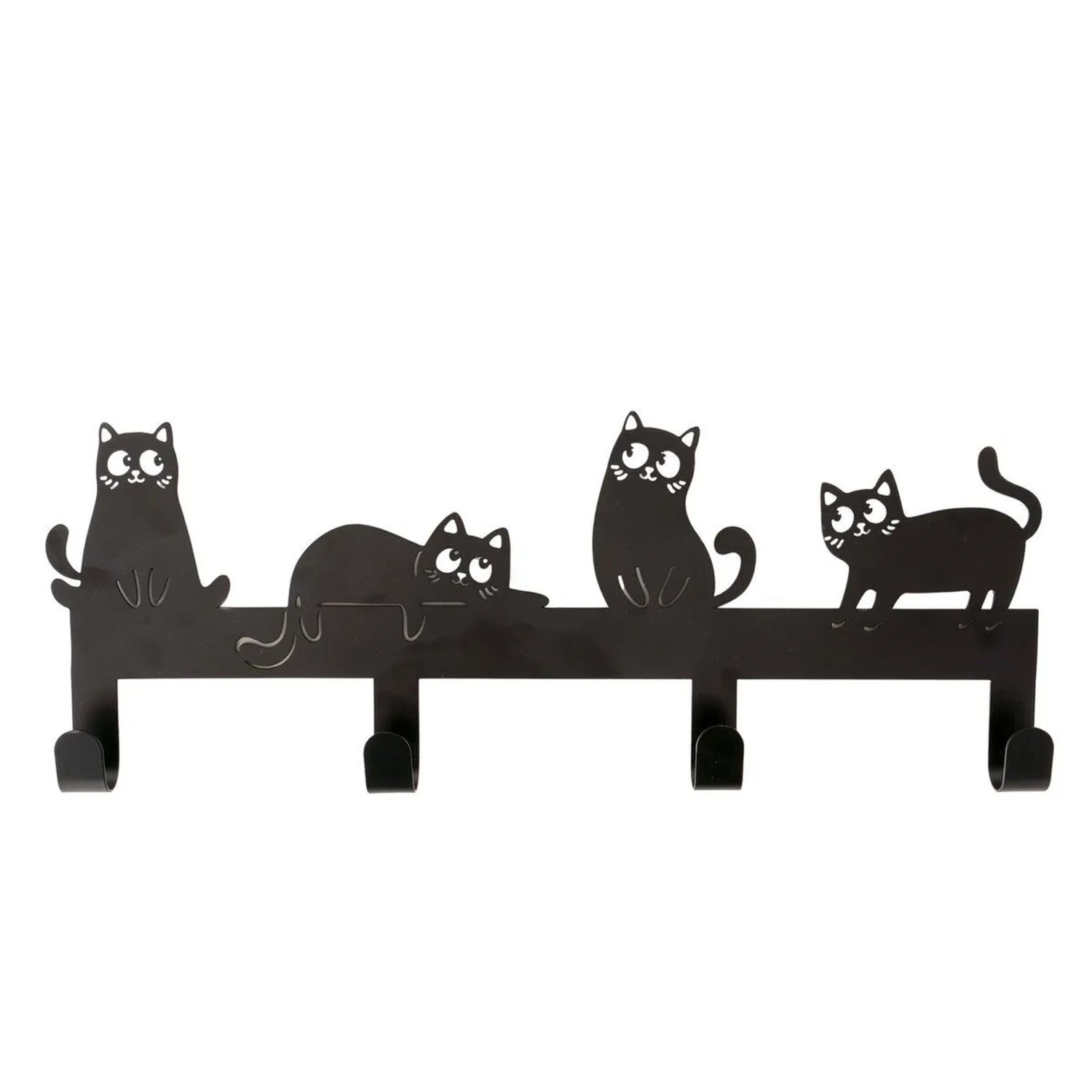 E-shop Boltze Nástenný vešiak so 4 háčikmi s mačkami Mollie, čierna, 16,5 x 43,5 x 3 cm