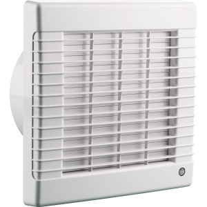 Biely kúpeľňový ventilátor Ø 150 mm so žalúziou a dobehom. Pre kúpeľňu, kuchyňu a obývaciu izbu.