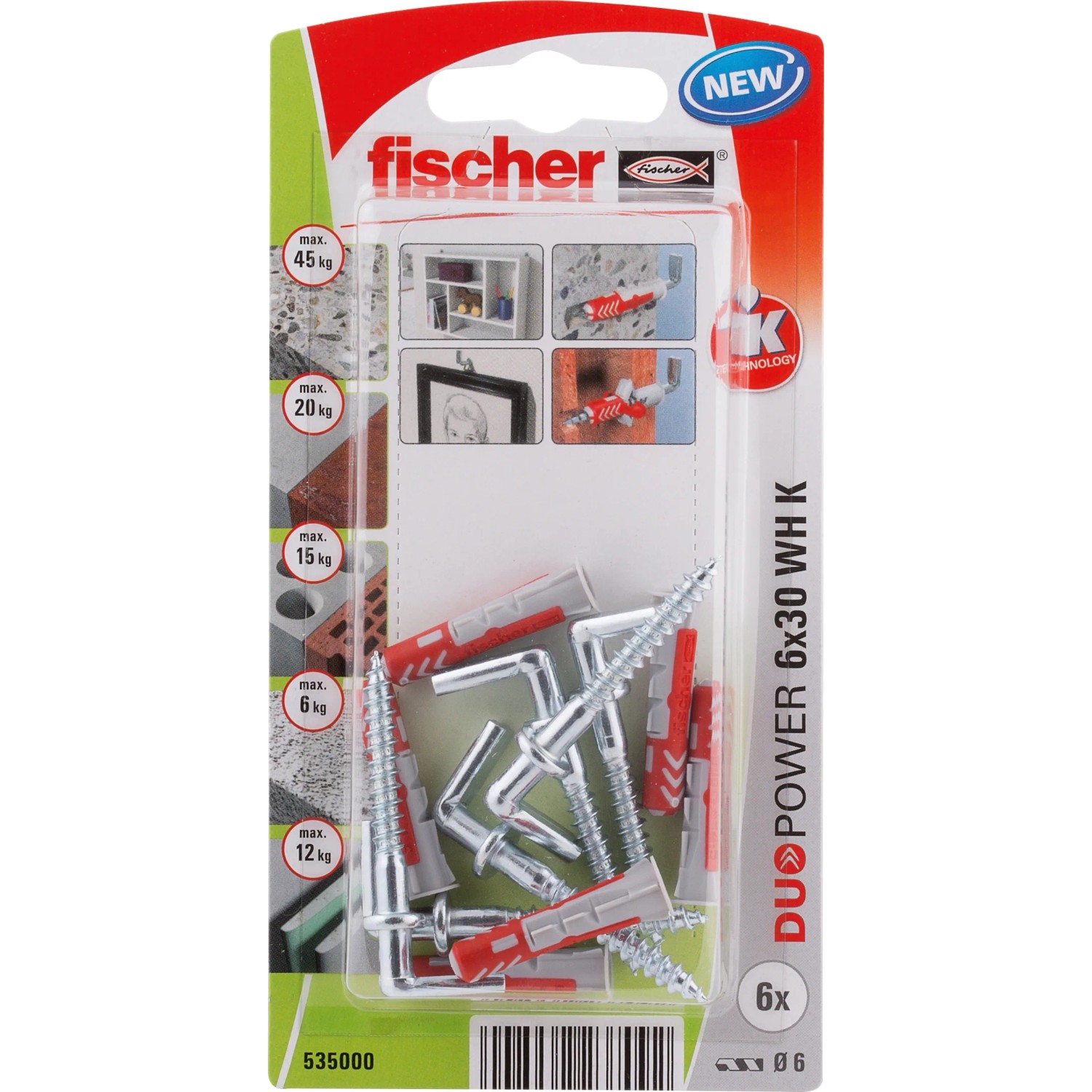 E-shop Fischer Hmoždinka DuoPower 6 x 30 WH K NV so skobou, 6 ks