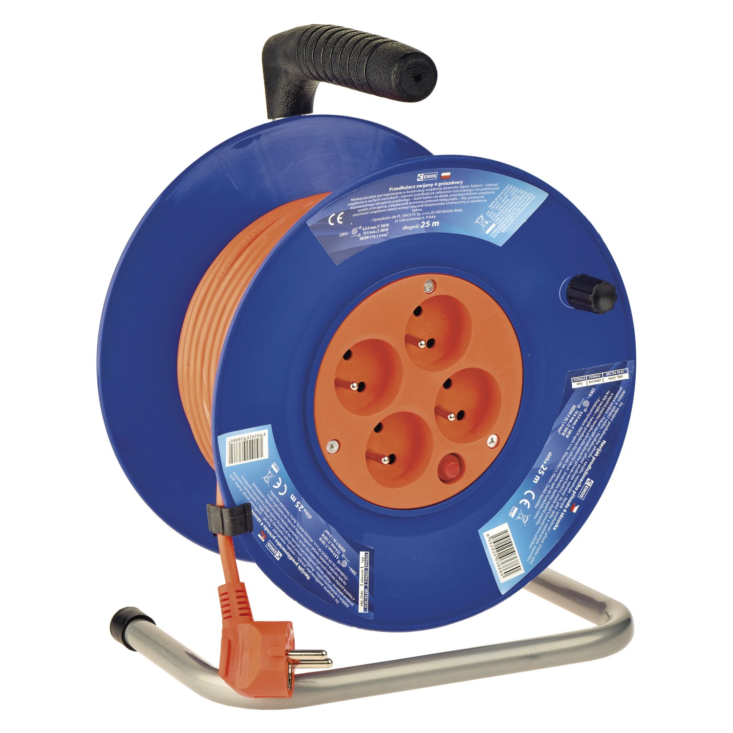 E-shop EMOS PVC predlžovací kábel na bubne - 4 zásuvky, 25 m, 1 mm2