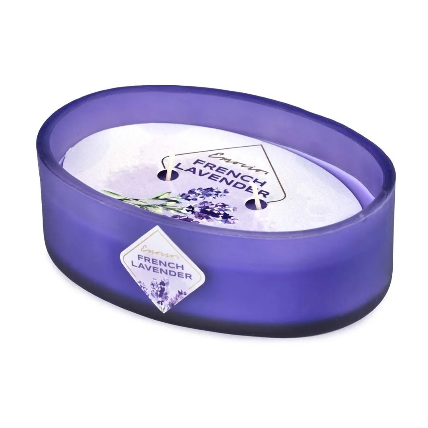 E-shop Emocio Vonná sviečka s 2 knôtmi, sklo ovál, French Lavender 144 x 102 x 50 mm