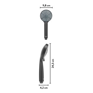 Ručná sprcha baliv HBR-100.21 čierna matná. Okrúhly dizajn, dĺžka 24,3 cm, Ø 9,8 cm.