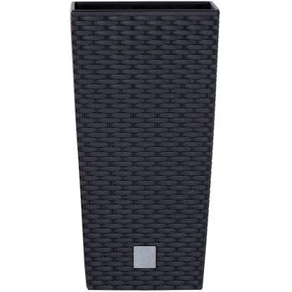 Prosperplast Vysoký kvetináč ratanový vzhľad 33 cm x 33 cm x 61 cm antracitový