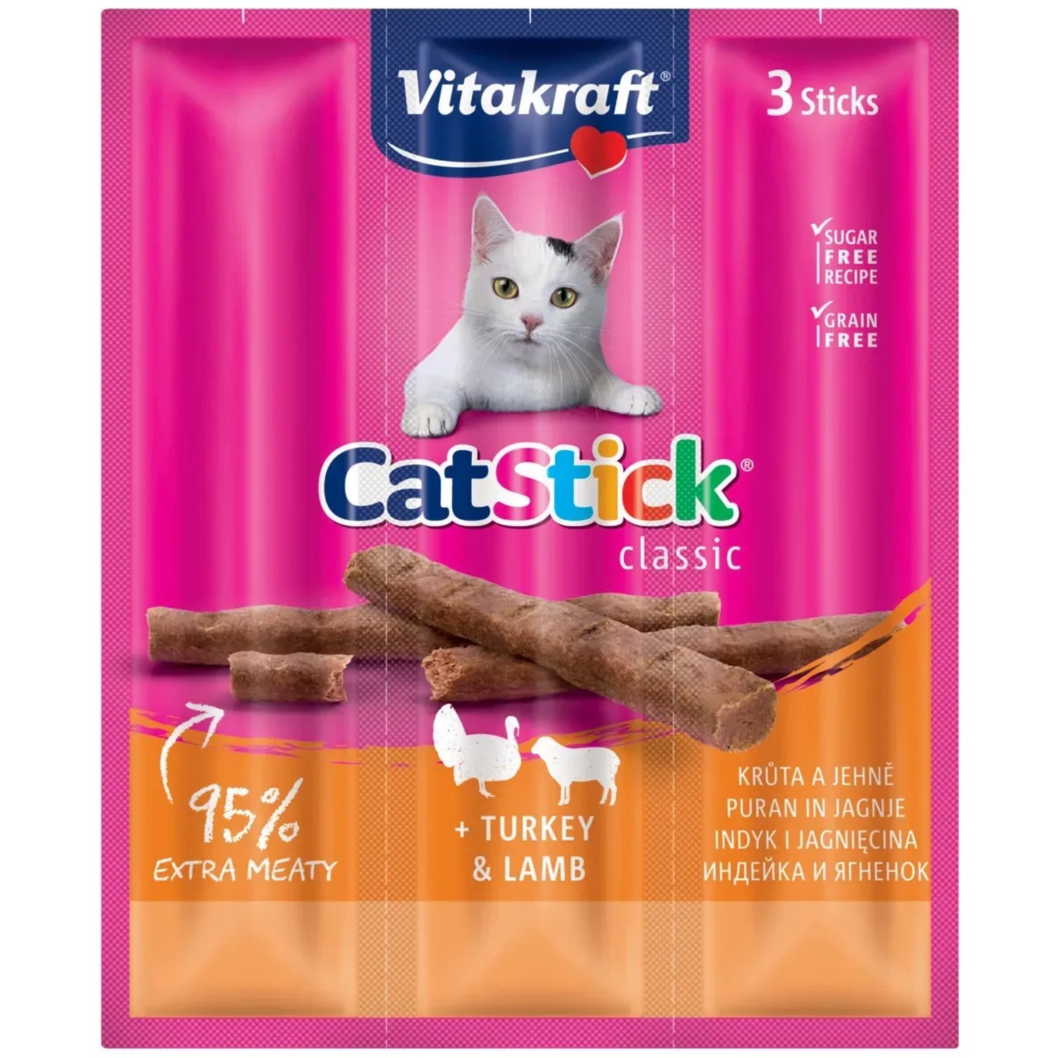 E-shop Vitakraft Pochúťka pre mačky Cat Stick Classic morka a jahňacie 3 x 6 g, 3 ks