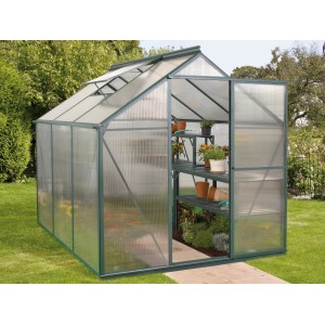 Skleník Vitavia Triton 3800 Smaragd so základom, plocha 3,8 m². Záhradný skleník s možnosťou vstupu.