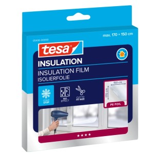 tesa Insulation Thermo Cover fólia 1,70x1,50m. Balenie ukazuje aplikáciu na okno proti chladu a kondenzácii.