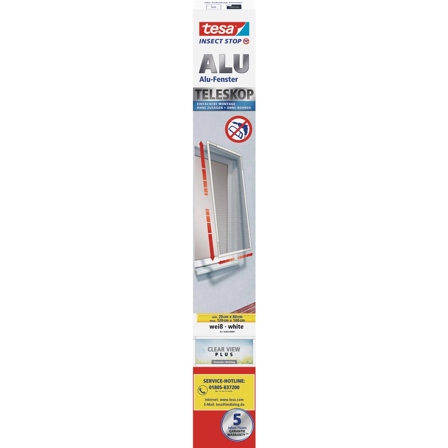 E-shop tesa Insect Stop Skladací teleskopický ALU rám proti hmyzu, biela, 140 x 120 cm