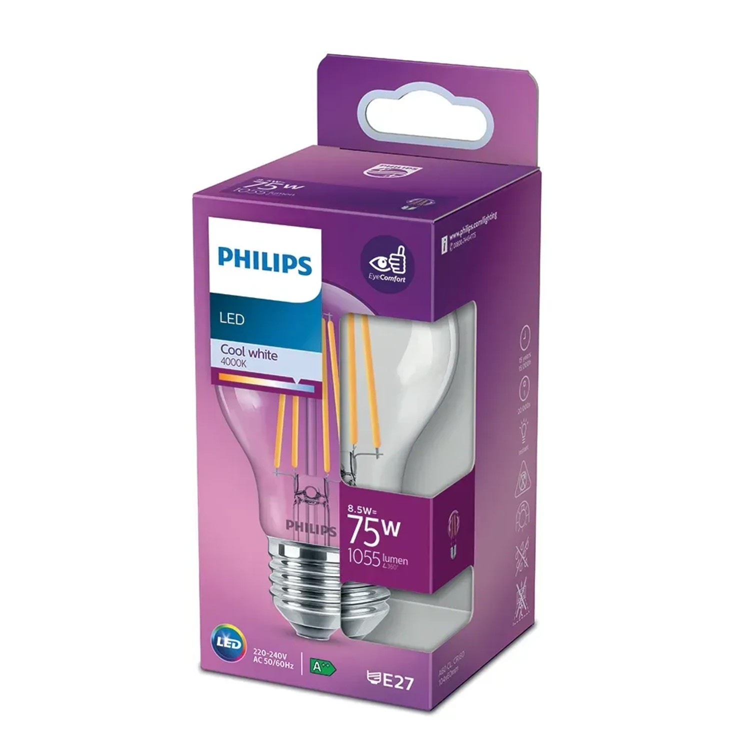 E-shop Philips Classic LED žiarovka E27, 8,5 W, 1055 lm, 4000 K