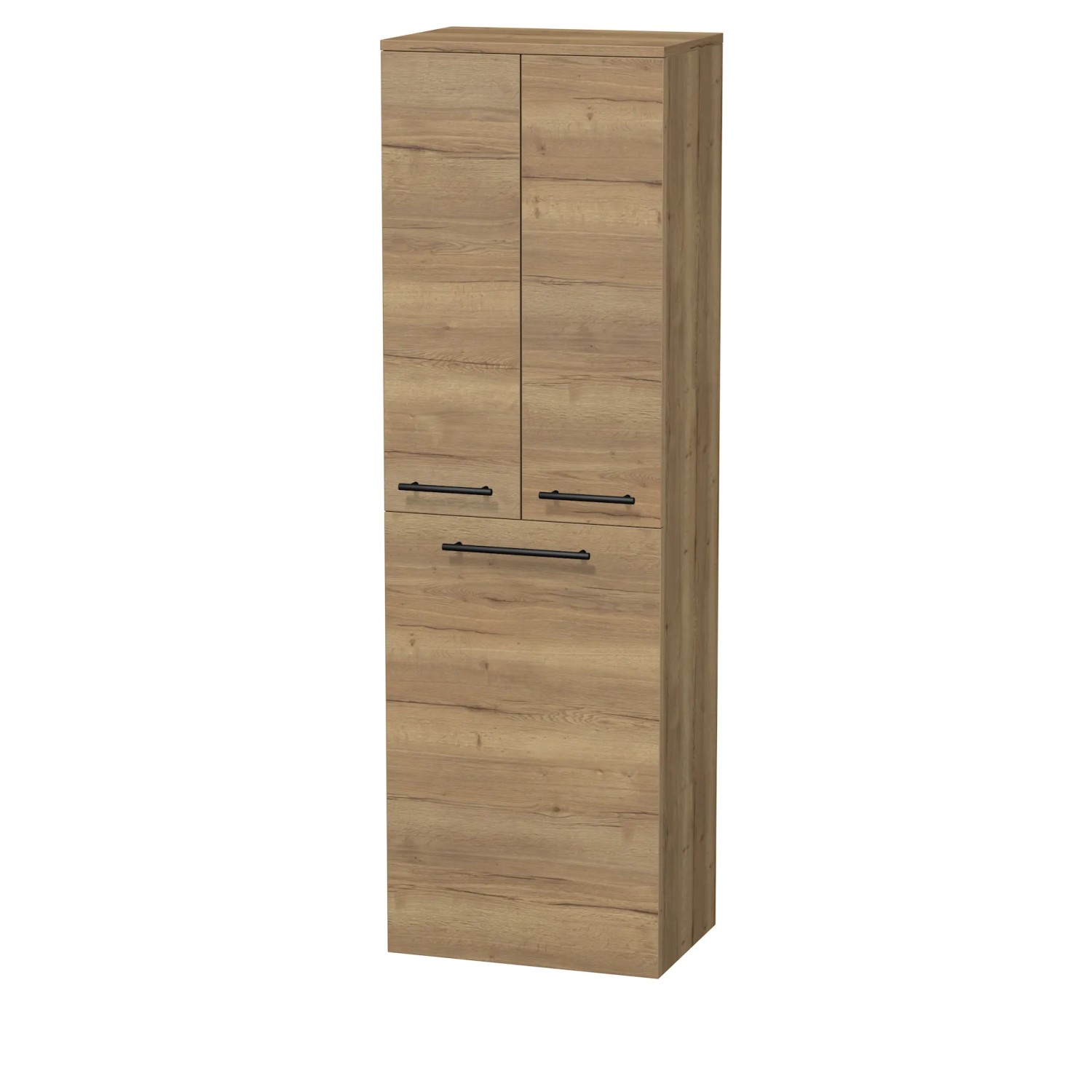 E-shop INTEDOOR Vysoká skriňa BEE, úchyt čierny, 2 dvere, kôš, š. 50 cm, dub Halifax