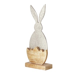 Strieborná figúrka zajačika Boltze Momo vo vaječnej škrupine, 27 cm, veľkonočná dekorácia.