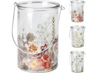 Koopman Sklenený svietnik s kvetinami Flower, rôzne druhy, 15 x 13 x 17,5 cm