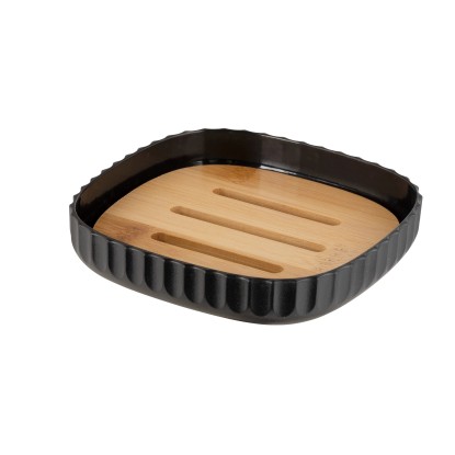 Wenko Mydelnička Rotello, čierna/bambus, 10,6 x 10,6 x 2,1 cm