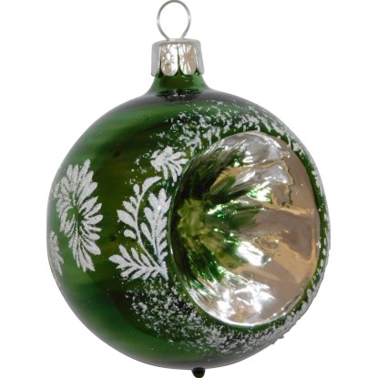 Vianočná ozdoba sklenená guľa s reflektorom zelená, 7 cm