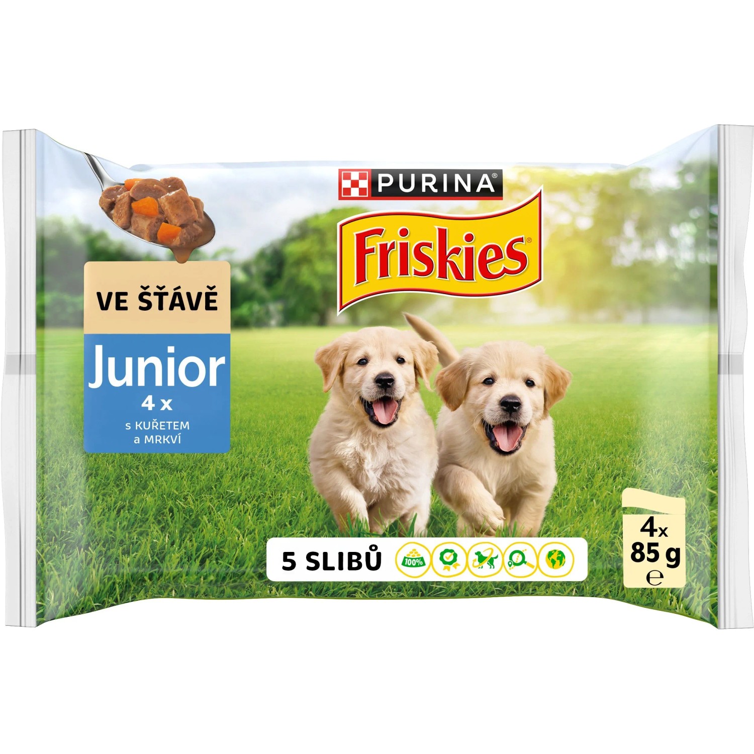 E-shop Friskies Junior Kapsičky pre šteňatá kura s mrkvou v šťave 4 x 85 g