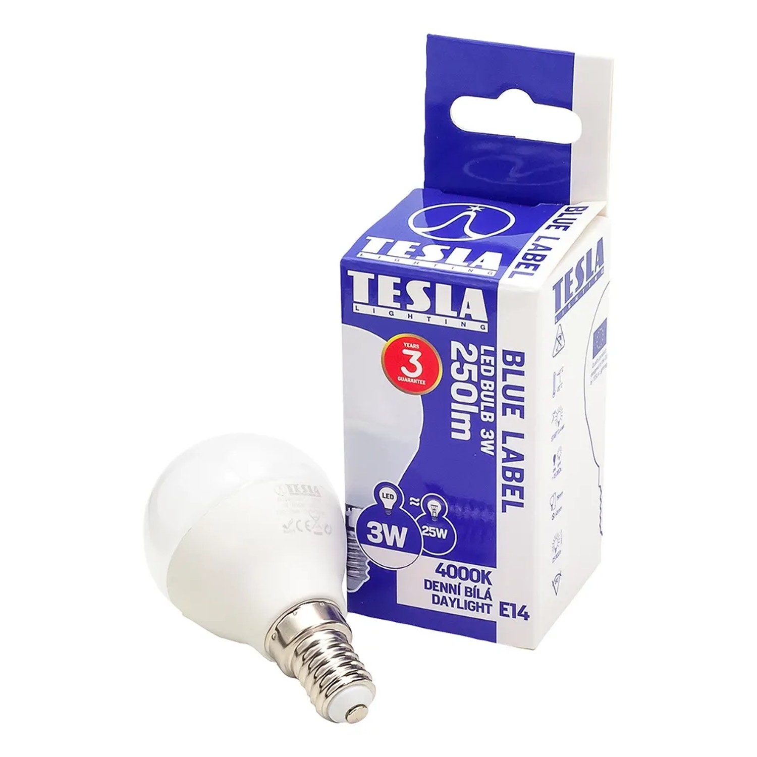 E-shop TESLA LED žiarovka P45, E14, 3 W, 250 lm, 4000 K