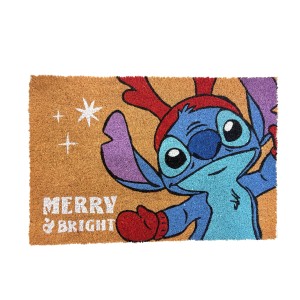 Vianočná rohožka Disney so Stitch motívom, Merry & Bright, 60 cm. Kokosové vlákno.