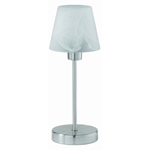Stolná lampa Trio Touch me, matný nikel s alabastrovým sklom, nočná lampa.