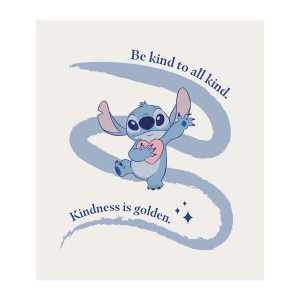 Komar nástenný obraz Stitch Kindness, 40x50 cm, s modrým Stitchom a srdcom.