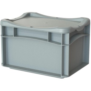 Sivý Eurobox System Box s plnou stenou, 30x20x22 cm, pre modulárne skladovanie.