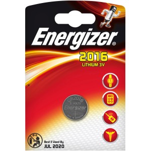Lítiová gombíková batéria Energizer CR2016 3V na červenom obale.